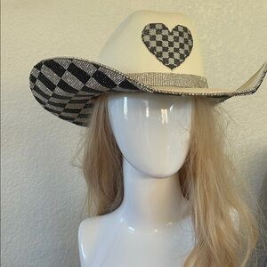 Checkered Heart Rhinestone Cowboy Hat